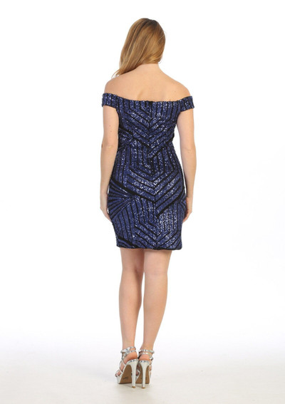 Celavie 6480 Glitter Print Off Shoulder Short Dress