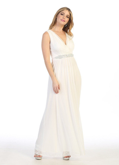 Celavie 6474 Chiffon V-neckline Sleeveless Ruched Dress