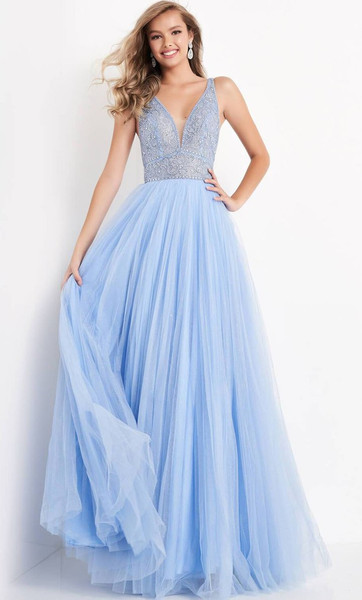 JVN by Jovani JVN05818 Embellished Deep V Neck A-Line Gown