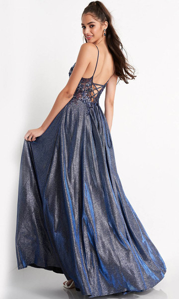 JVN by Jovani JVN06465 Embellished V Neck A-Line Gown