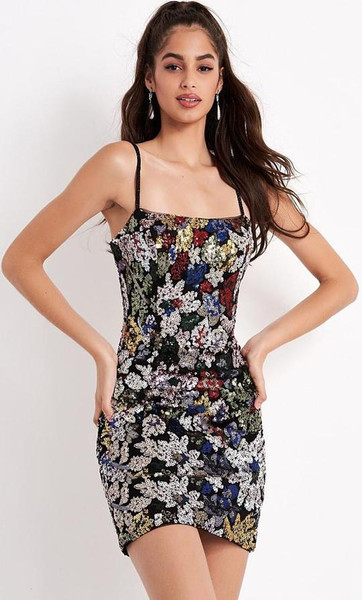 JVN by Jovani JVN04552 Sequined Open Back Sheath Dress