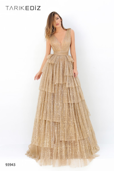 Tarik Ediz 93943 Deep V-neck Layered Sleeveless A-line Dress Tarik Ediz 93943 Deep V-neck Layered Sleeveless A-line Dress