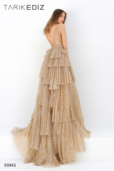Tarik Ediz 93943 Deep V-neck Layered Sleeveless A-line Dress Tarik Ediz 93943 Deep V-neck Layered Sleeveless A-line Dress