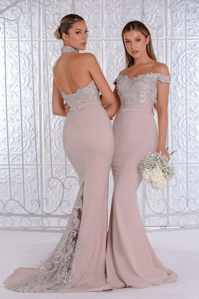 Portia and Scarlett PS21192 Metallic Embroidered Lace Dress