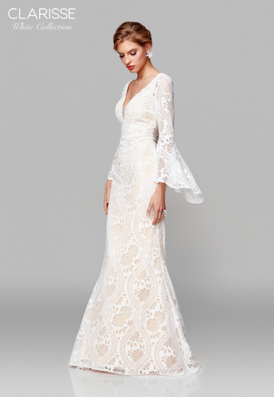 Clarisse 600101 Lace Long Bell Sleeve Trumpet Dress