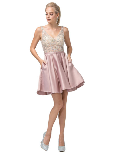 Dancing Queen 3092 Sleeveless Bejeweled V-neck Short Dress