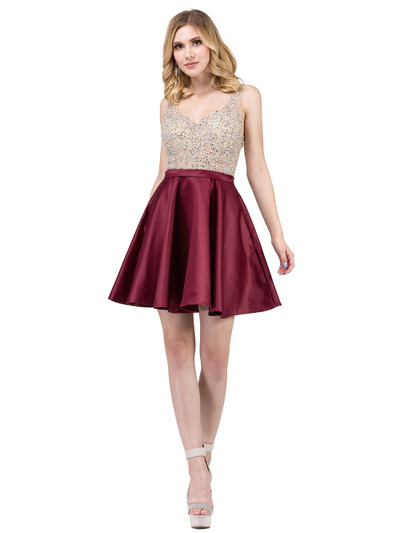 Dancing Queen 3092 Sleeveless Bejeweled V-neck Short Dress
