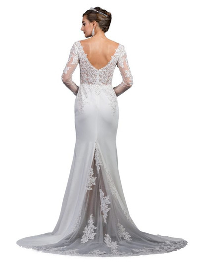 Dancing Queen 0052 Beaded Lace Long Sleeve V-neck Dress