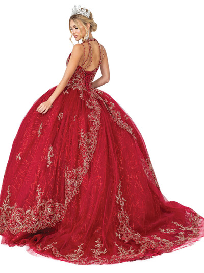 Dancing Queen 1609 V Neck Beaded Appliqued Strappy Ballgown