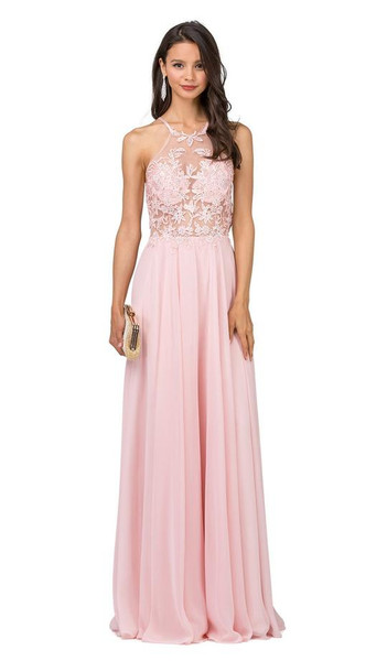 Dancing Queen 2369 Embroidered Sheer Halter Chiffon Dress