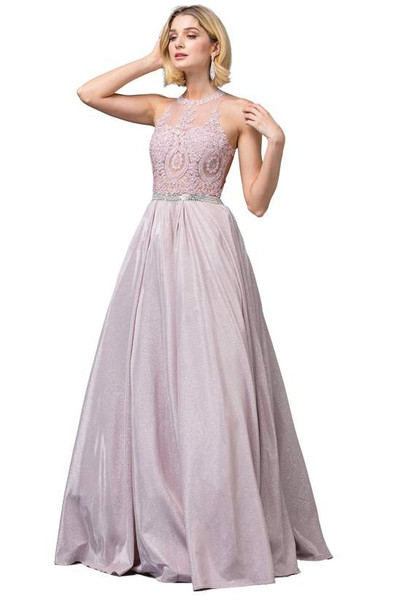 Dancing Queen 2829 Sleeveless Embroidered Halter Neck Gown