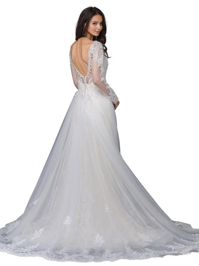 Dancing Queen 0009 Deep V-neck Long Sleeves Wedding Dress