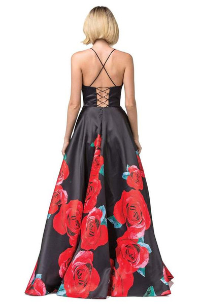 Dancing Queen 2843 Sleeveless Floral V-neck Pleated Gown