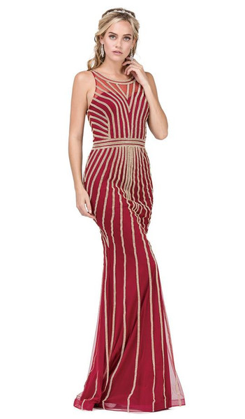 Dancing Queen 2448 Sleeveless Metallic Bead Striped Gown