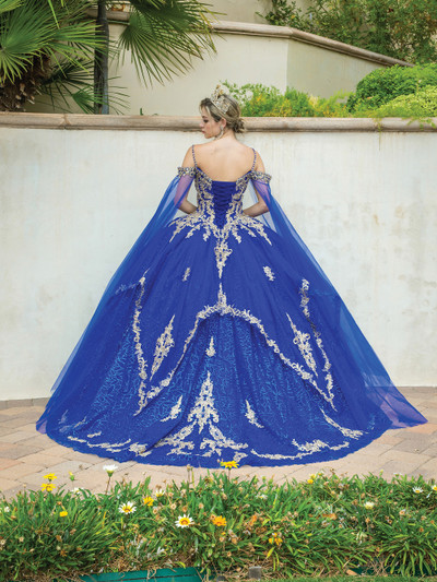 Dancing Queen 1638 Cold Shoulder Cape Sleeve Long Ballgown