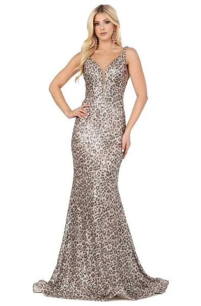 Dancing Queen 2921 Sleeveless Printed Deep V-neck Dress