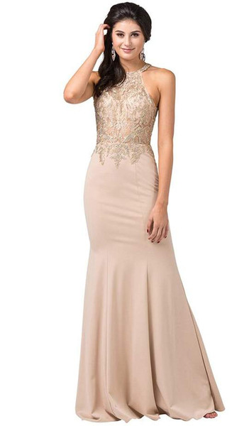 Dancing Queen 2555 Sleeveless Embroidered Halter Long Gown