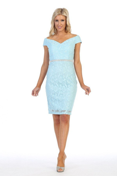 Celavie 6333 Short Sleeves Lace Off Shoulder Short Dress