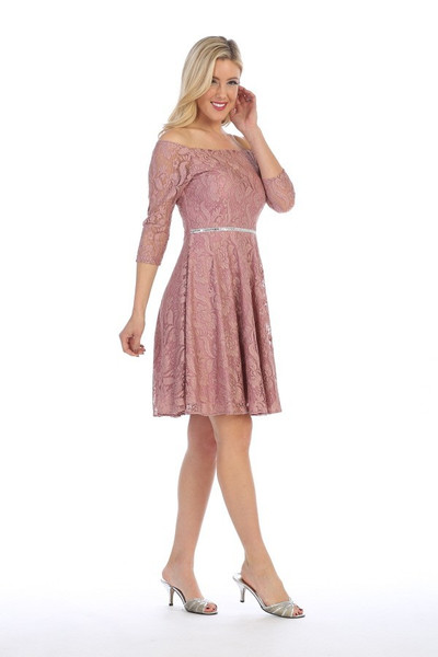 Celavie 6343-S Off Shoulder Long Sleeve Mid-length Dress