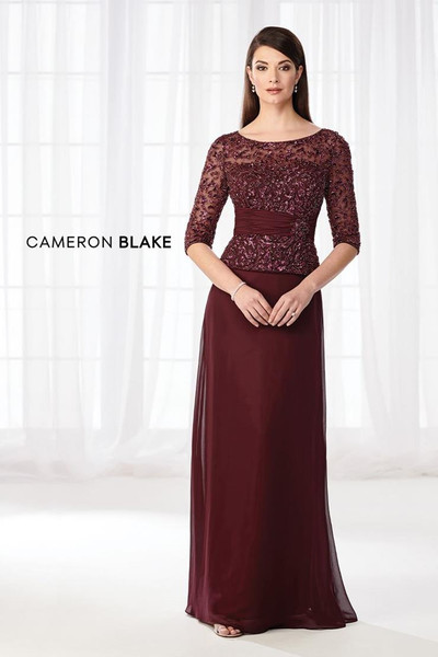 Cameron Blake by Mon Cheri 114657SL Chiffon Mock Long Dress