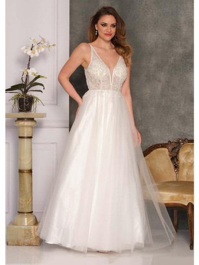 Dave and Johnny A10347 Beaded Bodice Tulle Skirt Gown