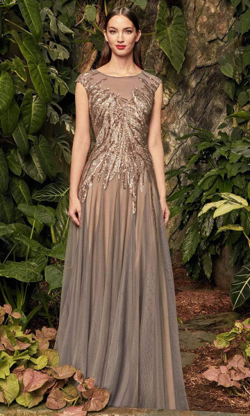 Alexander by Daymor 957 Beaded Bateau Cap Sleeves Dress