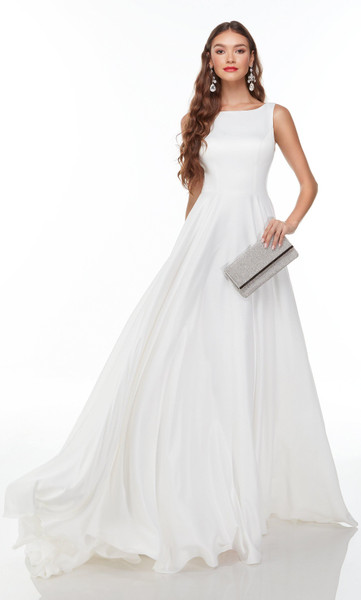 Alyce Paris 7053 Bateau Neck A-line Long Flowy Wedding Dress