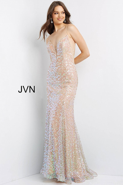 JVN by Jovani JVN07594 Sleeveless Iridescent Sequined Dress