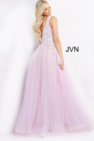 JVN by Jovani JVN07638 Sleeveless Plunging V-Neck Ballgown