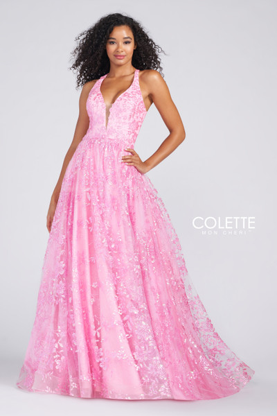 Colette by Daphne CL12223 Halter V-neck Sleeveless Gown