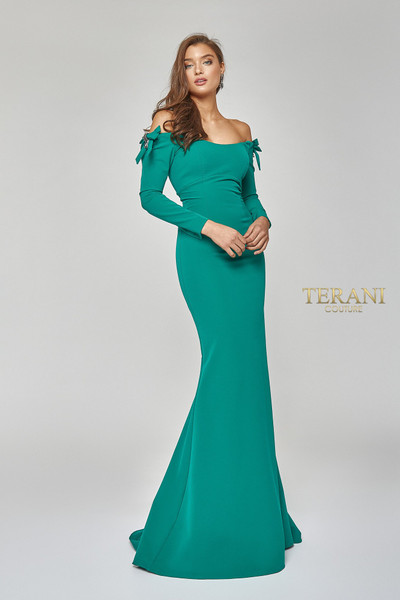 Terani Couture 1921E0117 Off Shoulder High Scoop Neck Gown Terani Couture 1921E0117 Off Shoulder High Scoop Neck Gown
