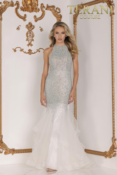 Terani Couture 2215GL0111 Halter Neck Beaded Long Dress