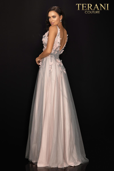 Terani Couture 2011P1207 Two Tone Floral Glitter Tulle Gown