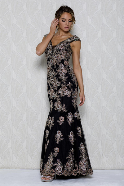 Amelia Couture 766-1 V-Neck Sleeveless Floor Length Dress