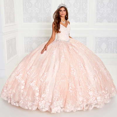 Princesa by Ariana Vara PR12268 V-Neck 3D Flowers Ballgown
