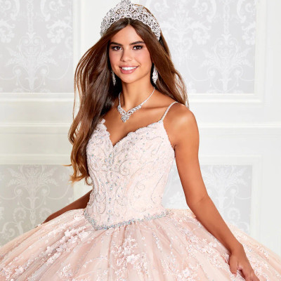 Princesa by Ariana Vara PR12268 V-Neck 3D Flowers Ballgown