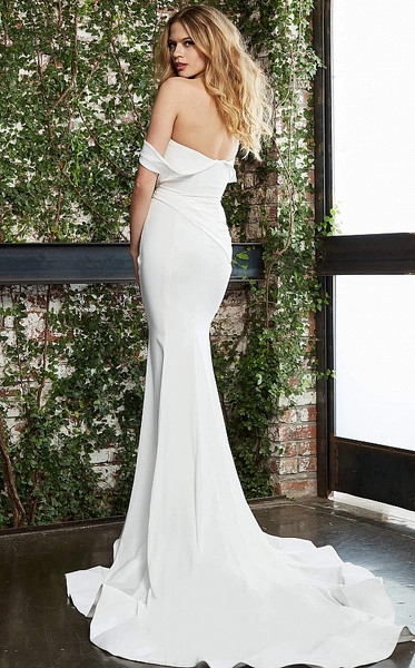 Jovani S68972 Off Shoulder Sweetheart Neck Silk Wedding Gown