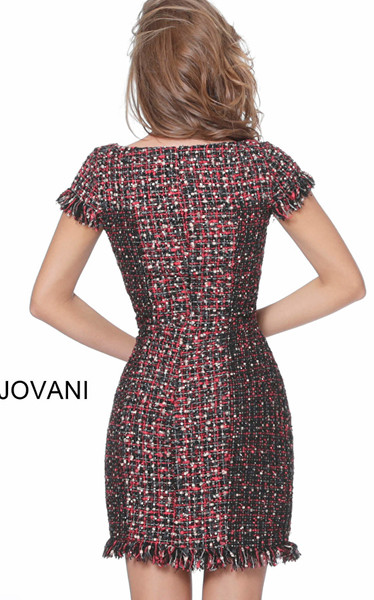Jovani M1042 Fully Beaded Short Sleeve Bateau Neck Dress