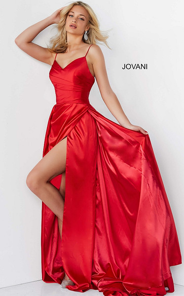 JVN by Jovani JVN07800 Sleeveless Pleated V-Neck Long Gown