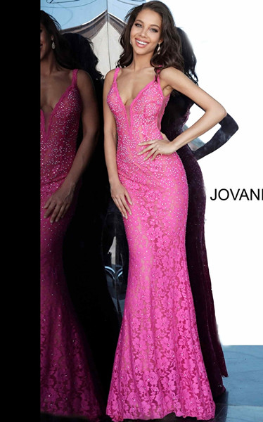 Jovani 48994 Sleeveless V-Neck Perri Lace Fitted Prom Dress