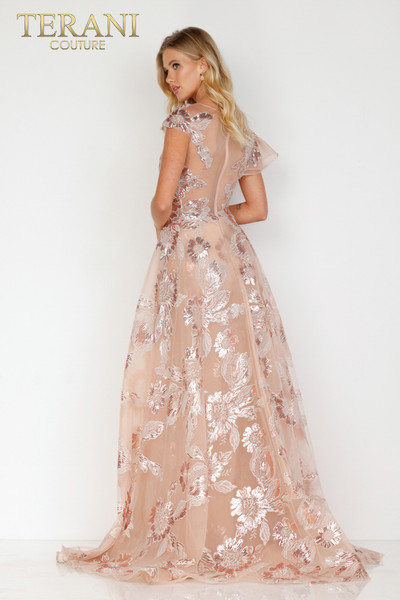 Terani Couture 2111E4724 Round Neck Long Sequins Long Dress