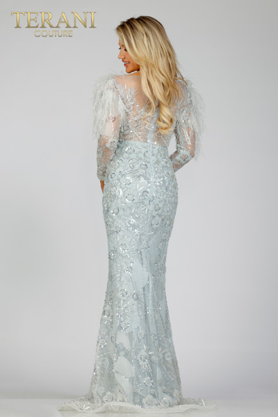 Terani Couture 231M0491 Fur Style Fishtail Embellished Gown
