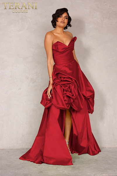 Terani Couture 2111P4272 Taffeta Strapless High Low Gown