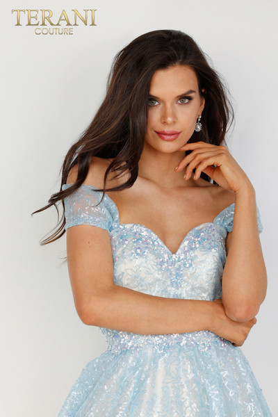 Terani Couture 231P0092 Off-shoulder V-neck Long Dress