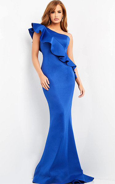 Jovani 06708 Sleeveless One Shoulder Ruffle Evening Dress