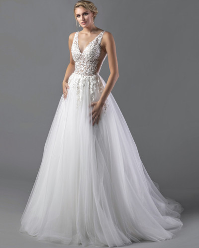 Alina Voce By Jovani AV05373 Lace V-Neck Wedding Ballgown