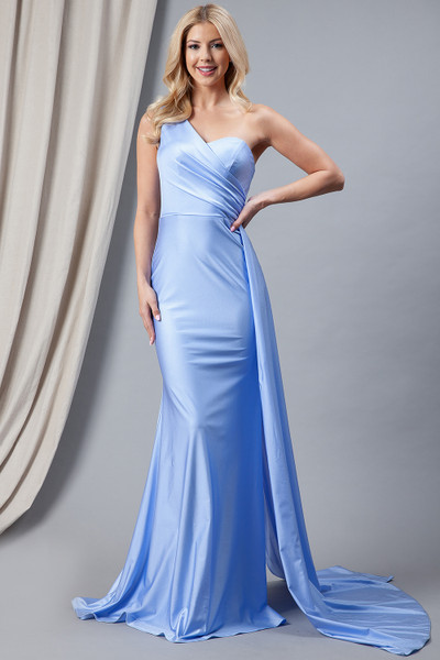 Amelia Couture 387 One Shoulder Satin Fitted Evening Dress