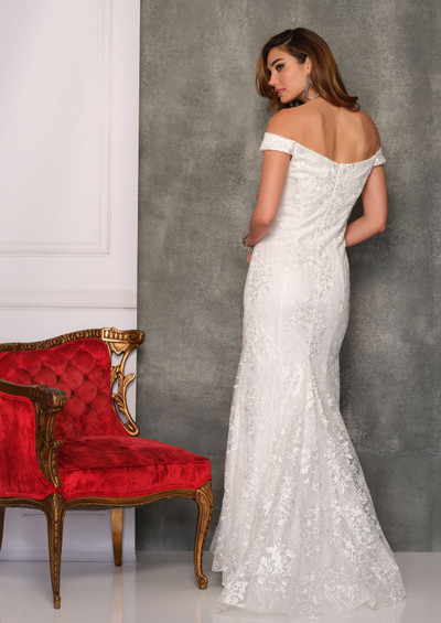 Dave and Johnny 10693 V-Neck Off Shoulder Long Bridal Gown