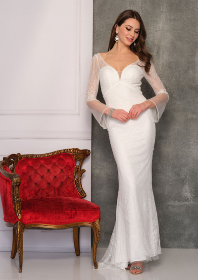Dave and Johnny 10772 Beaded Lace Long Sleeves Bridal Gown Dave and Johnny 10772 Beaded Lace Long Sleeves Bridal Gown