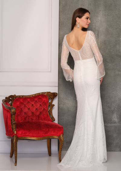 Dave and Johnny 10772 Beaded Lace Long Sleeves Bridal Gown